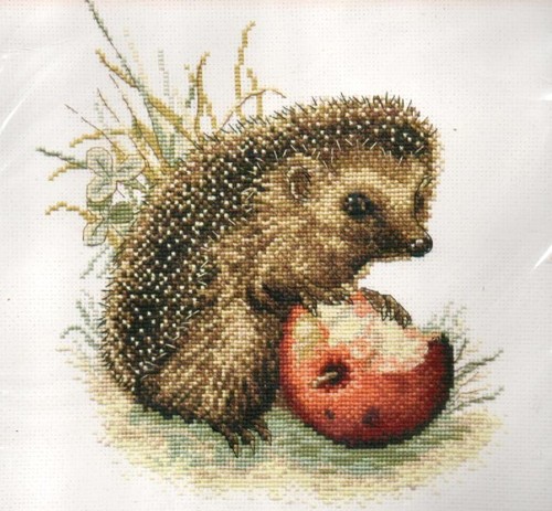 OBEH Kreuzstich Set - Igel isst einen Apfel