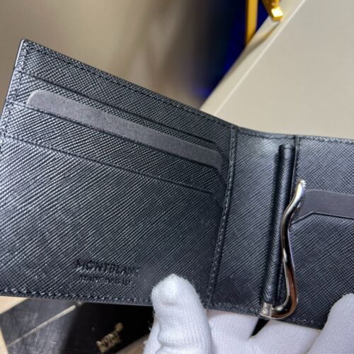 NEW 113221 MONTBLANC Sartorial Bifold Natural Wallet Mens Black Leather - Picture 4 of 5