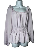 Nine West Top Womens Medium Tunic Boho Peasant Smocked NWT Long Sleeve Easter