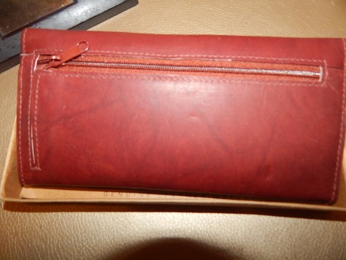 Women's Cow Leather CHECKBOOK Wallet YL BURGANDY - Picture 4 of 7