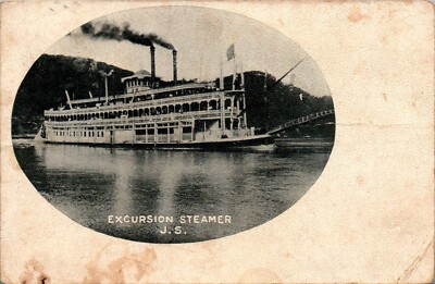 J S Excursion Streamer Ship Captain John Strechtus Clinton Davenport 1908 RPPC