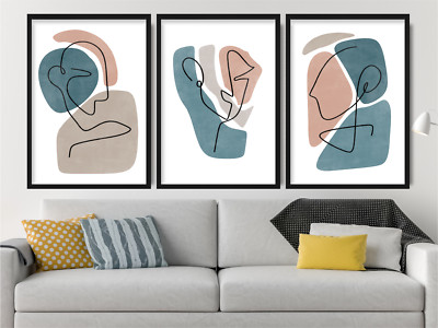 3er Set Drucke - Abstraktes Gesicht, Mid Century Modern Art, Boho Strichzeichnung
