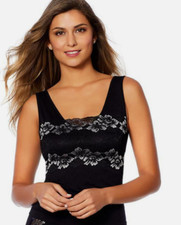 Rhonda Shear Lace-Overlay Tank with Shelf Bra, Black, Sz M