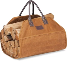 G GOOD GAIN Firewood Carrier Waxed Canvas with Leather Handles, Wood Carrier for