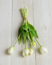 New Cottage Spring Artificial REAL FEEL WHITE TULIPS Flower Bouquet Stems 16"