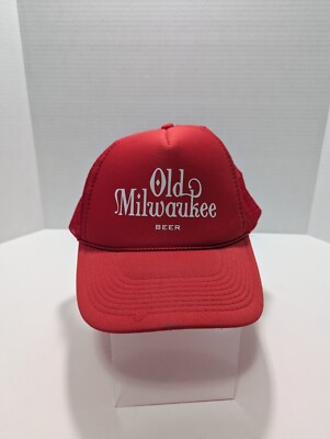Vintage Old Milwaukee Beer Hat Mesh Trucker Foam Sportcap Snapback Red