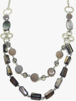 Lia Sophia ''Poetic'' Genuine Grey Agate, Mother of Pearl & Resin Beads Necklace