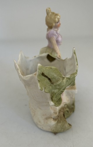 Vintage Art Nouveau Bisque Porcelain Nymph Woman Woodland Vase 4.5 in - Picture 4 of 7