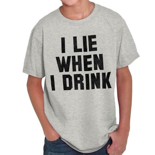 Funny Sarcastic I Lie When I Drink Humor Youth Crewneck T Shirts Boy or Girl - Picture 3 of 6