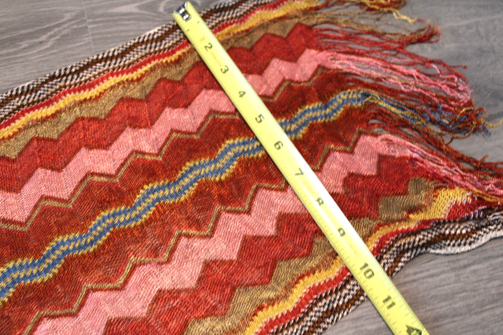 Lightweight Rectangle Scarf Peach Rust ZigZag Str… - image 4