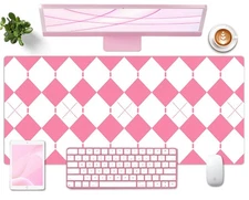 Non-Slip Checkered Desk Pad PU Leather Computer Laptop Mat Waterproof Mouse