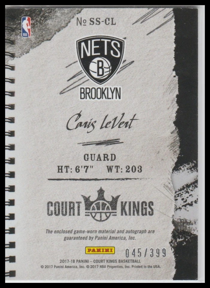 2017-18 Panini Court Kings #SS-CL Caris LeVert Sketches and Swatches #/399 - Image 2 of 2