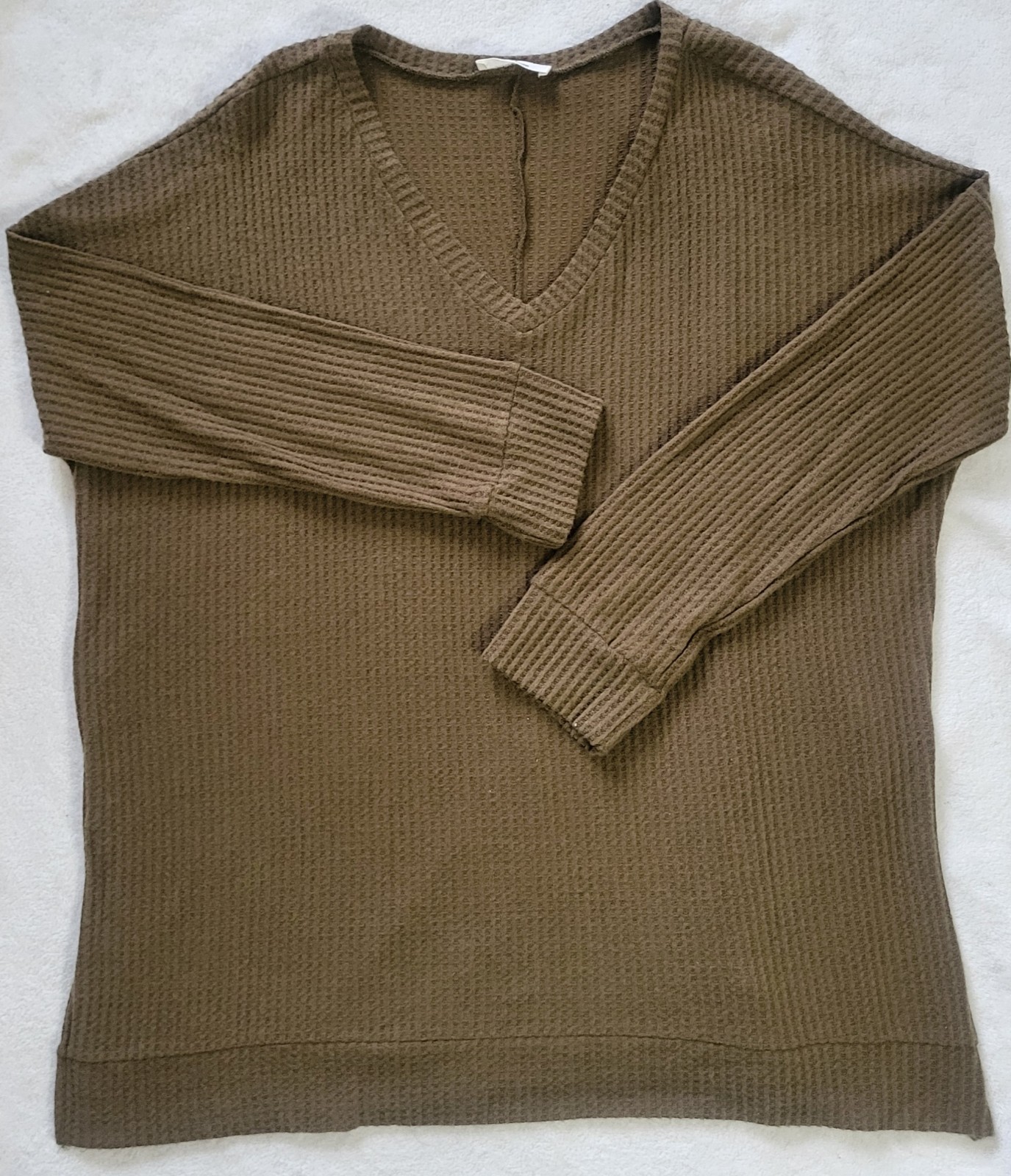 Zenana Women's Pullover Knit Sweater Size 3X Olive Green V-Neck Long Sleeve Top
