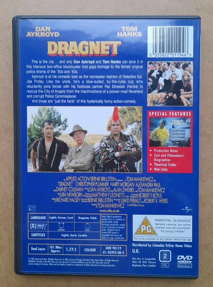 Dragnet DVD - Dan Aykroyd, Tom Hanks 1987 Cop Comedy Action Movie - Image 4 of 4