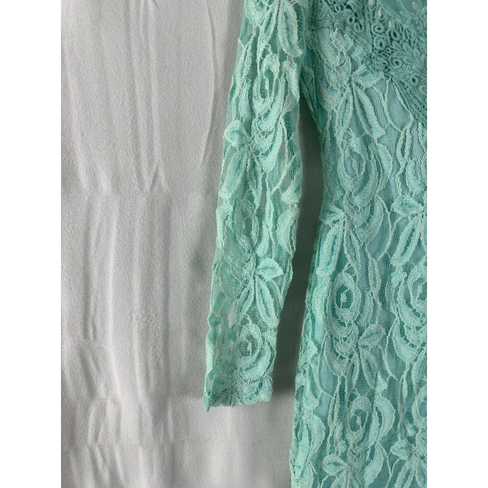 Mini Vestido Guess By Marciano Talla S Floral Crochet Encaje Cuello Alto Vaina Verde Foto 4 de 4