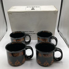 Set of (4) Matco Tools "We’re The Source" Coffee Mug Cups Black With Flames