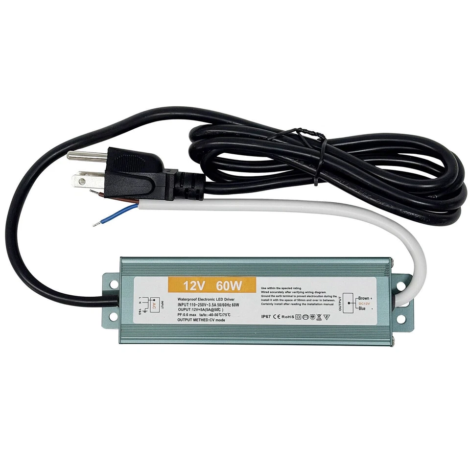 60W 12V LED Power Supply Waterproof IP67 LED Light Driver, 110V AC to 12V DC 5A - Image 3 of 4