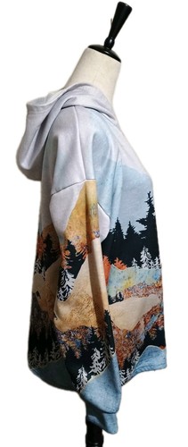 Mountain Forest Fall Scene Hoodie Long Sleeve Blue Multicolor SZ XXL Pullover - Picture 3 of 13