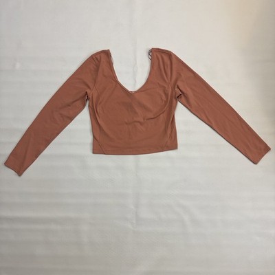 Lululemon Align Long Sleeve Shirt Crop Top Peach/Coral Womens 10 LW3FHWS