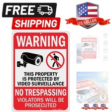 Large Video Surveillance Signs, 14x10 Inches No Trespassing Sign Private Prop...