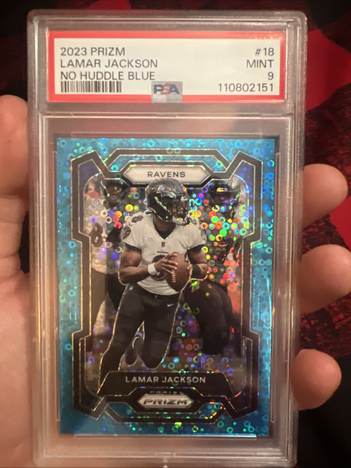 2023 Panini Prizm - Lamar Jackson #18 No Huddle Blue Prizm /95