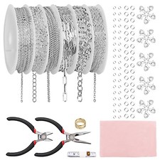 Silver Necklace Chain for Jewelry Making, 46Ft 6 Style Rolled Steel DIY Jewelry