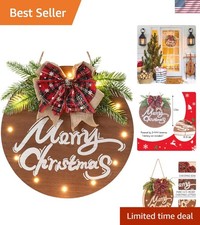 Merry Christmas Sign for Front Door, Wooden Hanging Sign Door Decoration with...