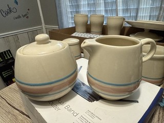 Mv Coy 7020 Pink And Blue Stripe Creamer And Sugar