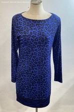 Michael Kors Blue Leopard Print Long Sleeve Shift Midi Dress Size M