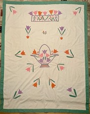 Beautiful Vintage 30's Marie Webster Style Tulip Applique Antique Quilt Top