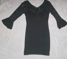 Free People Black & Lace 3/4 Sleeve Sweater Dress $128 TAG  Medium