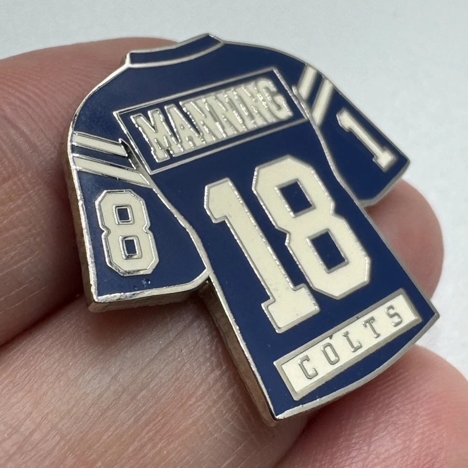 Винтажная эмалированная булавка на лацкан Peyton Manning 18 Indianapolis Colts Jersey синяя белая - Изображение 2 из 3