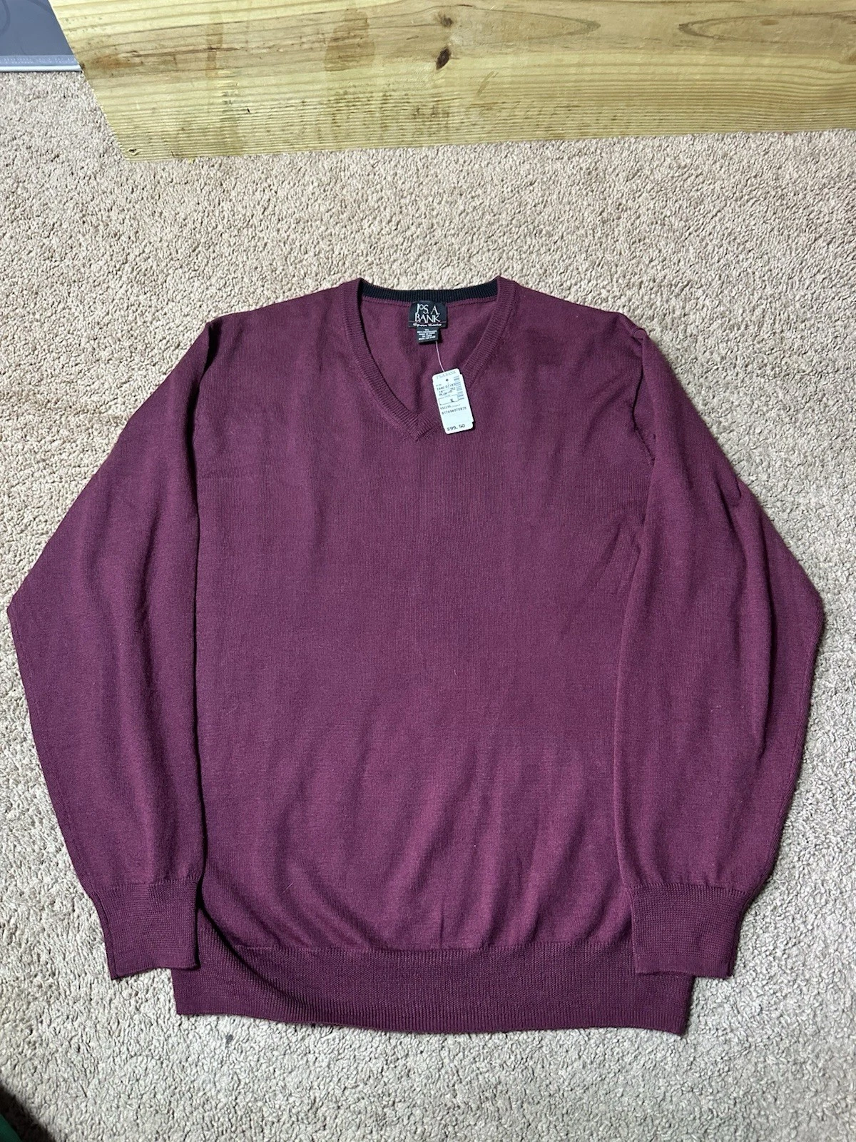 jos a bank signature merino wool sweater Men large maroon long sleeve preppy new