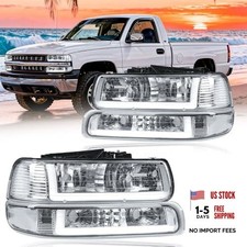 LED DRL Headlight Assembly Compatible Chrome Housing Clear Reflector w/ LED