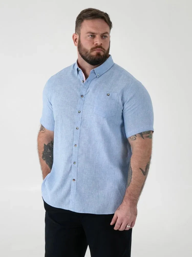 D555 Duke Tall Mens Blue Shirt Short Sleeve Linen Mix LT 1XLT 2XLT 3XLT (101900