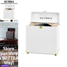 Vinyl Record Storage Case Holds 30 LP White Portable Turntable Carrying Box