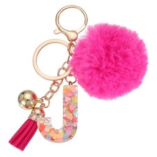 Alphabet Initial Letter Keychain Letter-J Cute Heart Resin Keyrings Deep Pink