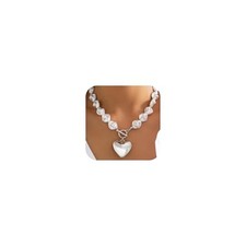 KummerSaprk Chunky Heart Necklace Silver Statement Necklace Puffy Heart B1