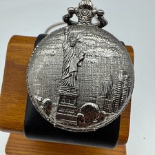 Vintage Geneva Quartz Pocket Watch Statue Of Liberty