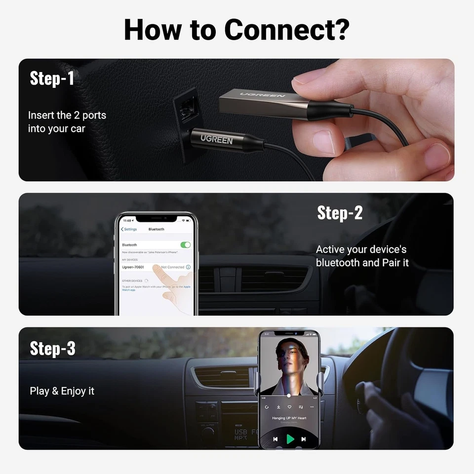 UGREEN Adaptador Auxiliar Bluetooth 5.4 Receptor 3.5mm con Micrófono para Audio de Coche y Hogar Foto 4 de 4