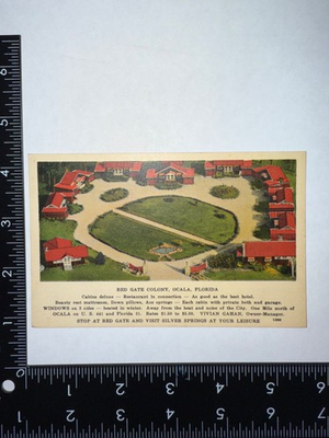#ad Ocala Florida Red Gate Colony Vintage Linen Postcard c1940s Unused Collectible $1.27