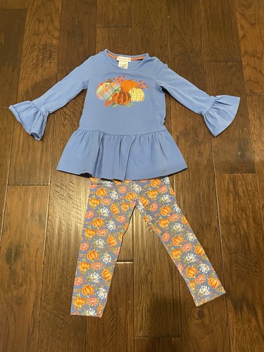 Little girls Bonnie Jean blue fall pumpkin 2 piece outfit 4T