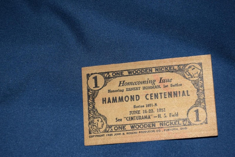 1951 SOUVENIR WOODEN NICKEL CERTIFICATE HAMMOND CENTENNIAL EXCELLENT CONDITION
