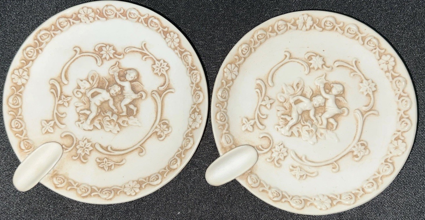 (2) Vintage Lefton’s Ceramic Bisque Trinket Tray/ Ashtray, Mid-20th Century