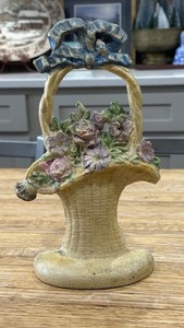 Hubley French Flower Basket Cast Iron Door Stop 11x5”