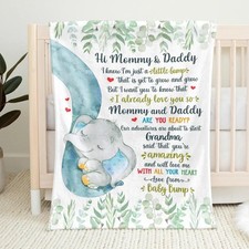 Hi Mommy and Daddy Elephant Baby Shower Family Personalized Custom Blanket