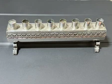 Vtg Miniature Sterling Silver Filigree Menorah Shabbat Hannukah Candle Holder