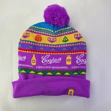 Coopers Beer Beanie Adult Size Purple Multicoloured Hat Acrylic Pom Pom
