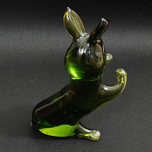Vintage Emerald Green & Clear Art Glass Bunny Cat Turtle Bird Squirrel Figurines - Picture 21 of 23
