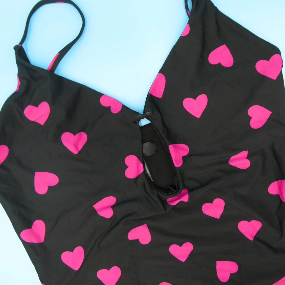 Traje de baño Beach Riot XL negro Love Heart Priscilla sin relleno de una pieza EE. UU. Playa Foto 3 de 4